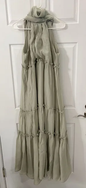 MARBLE Light Sage Tiered Halter Maxi Dress Green Size M thumbnail 1