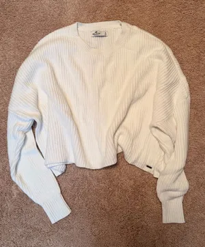 Hollister White Cropped Ribbed Sweater thumbnail 1