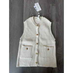 Commense Preppy Minimalist Cream Casual Knit Button Front Top NWT M thumbnail 2