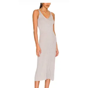 Callahan Knitwear Tammy Midi Ribbed Dress Size S‎ Gray Sleeveless Vneck thumbnail 2