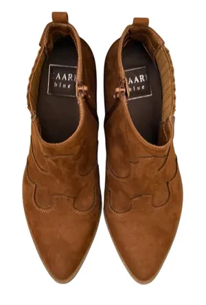 Kaari Blue Western Ankle Booties Brown Suede Boho Pointed‎ Toe Women 7M thumbnail 1