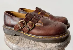 Vintage Dr. Martens 8065 Brown Leather Mary Jane Shoes Made in England Size 9 thumbnail 1