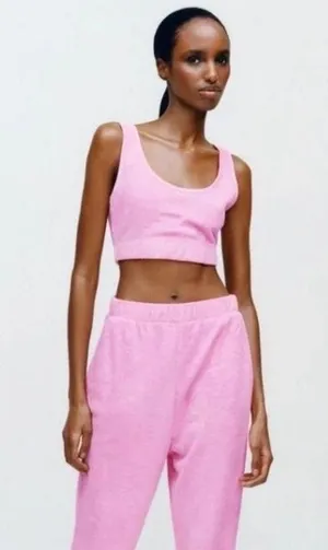 Zara hot pink terry crop top thumbnail 2