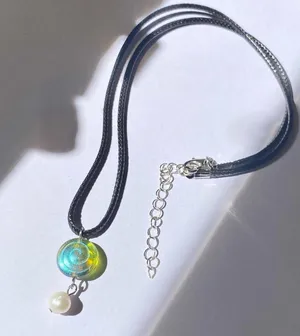 Handmade spiral swirl uzumaki & natural freshwater baroque pearl funky boho fairy style unique necklace🌀 thumbnail 1