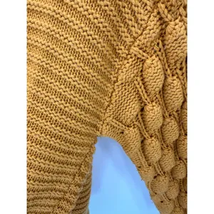Elodie Women Large Orange Chunky Knit Bubble‎ Sleeve Pullover Sweater CSSR2072 thumbnail 4