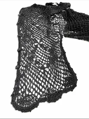 Vintage Express Tricot Black Crochet Open-Knit Cardigan covered buttons Sz L thumbnail 8