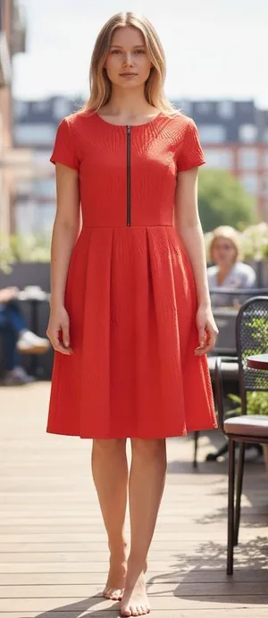 Sangria Red Textured Fit and Flare Dress Front Zip Cap Sleeve Size 14 Festive‎ thumbnail 1