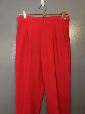 Allen Samo Pants Womens Medium Red High Waist Tapered Leg Slit Hem Zip USA thumbnail 2