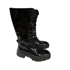 Zara Black Croc-Embossed Lace-Up Combat Boots Size 36 thumbnail 8