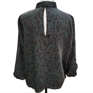 Prologue -605 mock neck 3/4‎ balloon sleeves blouse black and teal Large thumbnail 3