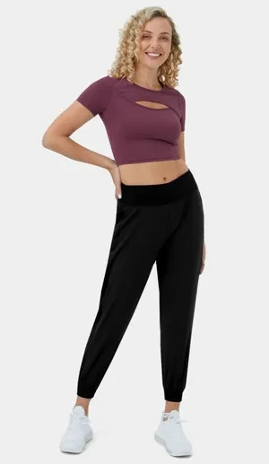 Halara High Waisted Contrast Side Panel Casual Joggers Black M thumbnail 1