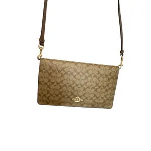 COACH Signature Hayden Folded Over Cross Body Brown 41920 Clutch in Color Block thumbnail 4