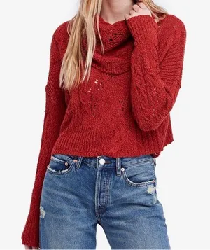 Free People Shades of Dawn Pullover Sweater Cowl Neck Slouchy Cable Knit Large thumbnail 1