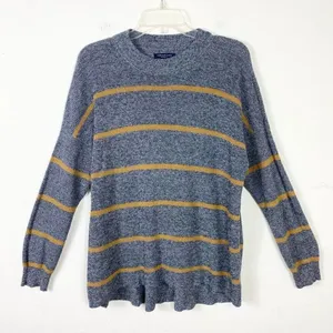 American Eagle Grey & Tan Striped Knit Crewneck Jegging Fit Sweater Size M thumbnail 1