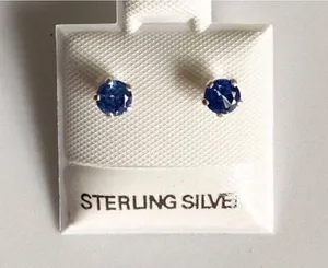 925 Sterling Silver Blue Round Earring Studs thumbnail 1