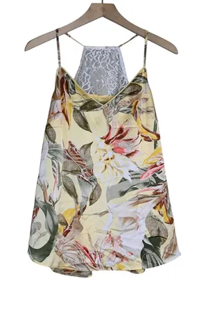 WHBM Women's M Lace Racer Back Floral Havana Print Flowy Lined Camisole Tank thumbnail 1