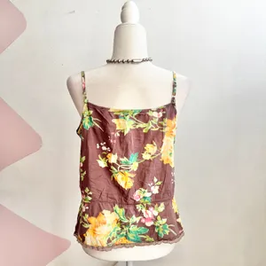 Love Squared Brown Floral Lace Trim Tank Top Y2K 2000s Cottagecore Boho Vintage‎ Medium thumbnail 2