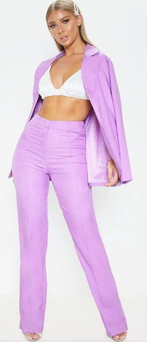 Pretty Little Thing s Purple High Waisted Straight Leg Trousers thumbnail 1
