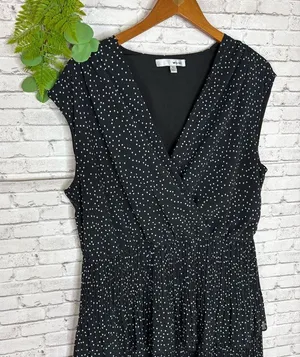 Warren Donner NY Black and White Polka Dot Tiered Midi Dress thumbnail 3