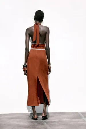 Zara Sleeveless V-Neck Brown Cotton Bohemian Maxi Dress thumbnail 7