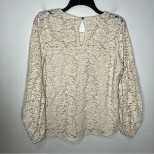 Maurices solid lace balloon sleeve‎ blouse cream size large thumbnail 6