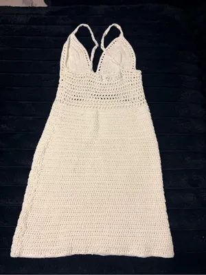 emory park Cream Crochet Halter Dress thumbnail 4