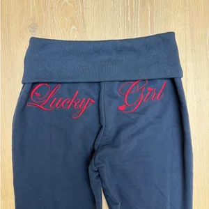 Hello Molly Flare Pants Fold Waist Base Lucky Girl Size M Navy Blue Red thumbnail 5