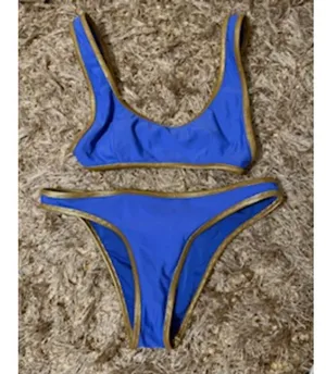 Aerie Blue and Gold Scoop Neck Bikini Set 2 Piece Swimsuit thumbnail 1