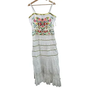 Boston Proper Maxi Dress Sz L Sequin And Embroidered Lace Insert Tiered Peasant thumbnail 2