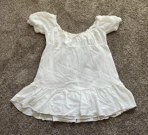 NEW Aritzia Sunday Best Babydoll Dress White Puff Sleeves Mini Bow Size Small thumbnail 1
