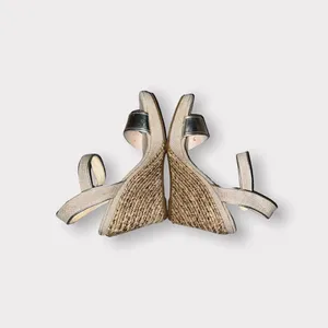 Maypol Gold Leather and Linen Espadrille Wedge Sandals Size 5.5 thumbnail 2
