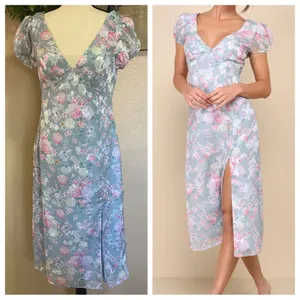 NWOT Lulus Elegant Personality Slate Blue Floral Burnout Midi Dress thumbnail 2
