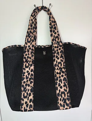 Victoria’s Secret mesh shopper with leopard accent cheetah handles thumbnail 1