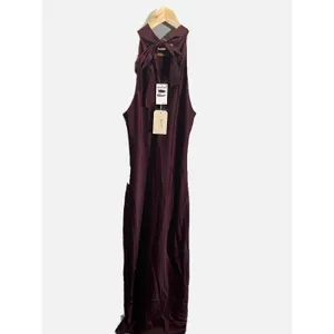 WAYF Halter Maxi Dress Womens L Merlot Satin Bow Back Wedding Guest Formal Gown thumbnail 3