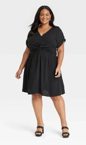 Womens Ava & Viv Classic Black Twist Front V Neck Woven Dress - Sz 2X thumbnail 1