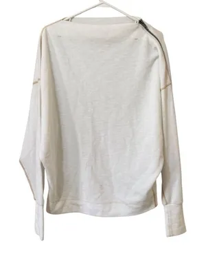 We the Free People‎ Ivory Nikala Zip Shoulder Sweater Women Size Medium Preppy thumbnail 1