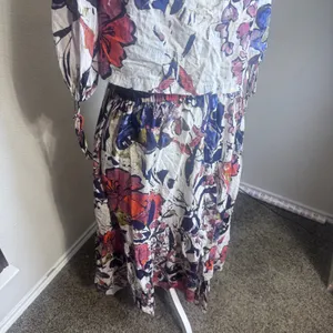 Free People Shasta Skirt Set Floral Off Shoulder Crop Top Tiered Midi Skirt M thumbnail 4