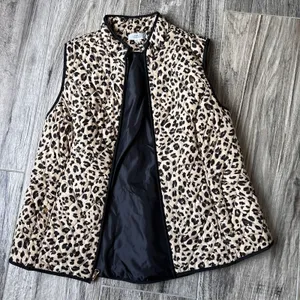 Croft & Barrow Women's L Full Zip Leopard Cheetah Animal Print Quilted Vest #132 thumbnail 1