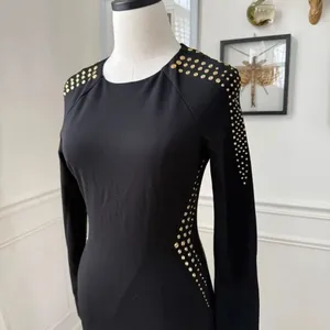 Cache Gold Stud Sheath Dress Long Sleeve LBD Dress 6 thumbnail 3
