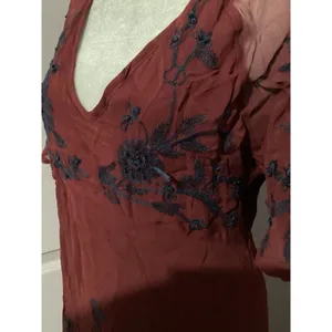 Anthropologie Maeve Francoise Red Floral Embroidered Midi Dress V-Neck 2 thumbnail 4