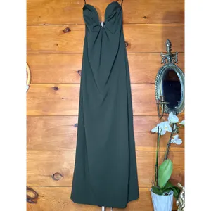 NWT Lulus Thula Dark Olive Cutout U-Bar Column Maxi Dress Strapless Gala Size L thumbnail 2
