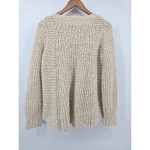 Moth Sweater Womens Medium Chunky Knit Side Zip Cream V thumbnail 3
