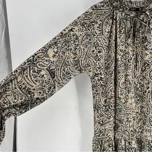 OPT Boho‎ Paisley Print Long Sleeve Tiered Midi Dress Peasant Prairie Ruffle M thumbnail 5