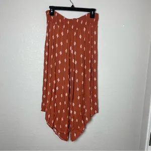 Dress Forum Terracotta Asymmetrical Wide Leg Patterned Pants Size L thumbnail 6