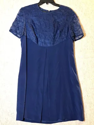 Vintage Gillian 100% Silk Dress Size 10 – Navy Embroidered thumbnail 1