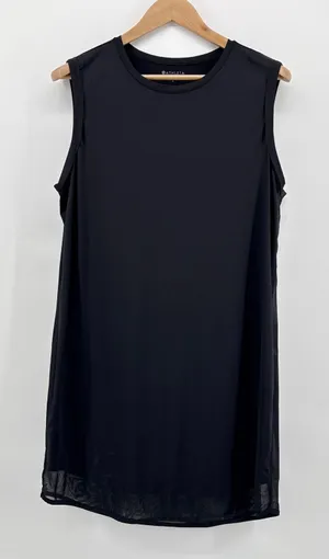 Athleta Mesh Around Tank Dress Black Sleeveless Shift Midi Mesh Hem‎ Size Large thumbnail 1