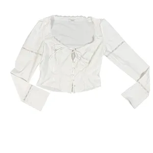 Mistress Rocks Lace Trim Tie Front Top Womens Medium White Bell Sleeve Corset thumbnail 8