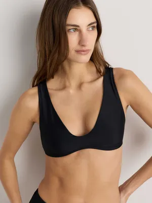 NWT Quince Italian plunge bikini top black large thumbnail 1