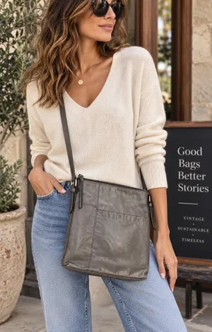 Hobo The Original Gray Leather Crossbody Bag Shoulder Purse Organizer thumbnail 1