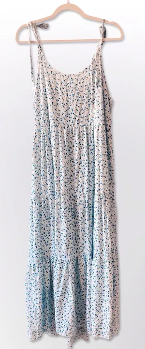 SheIn Floral Tiered Maxi Dress, Women, XL, Boho, Blue and White thumbnail 1